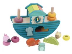 Arche d’éveil bateau en bois – Animaux à encastrer et à empiler