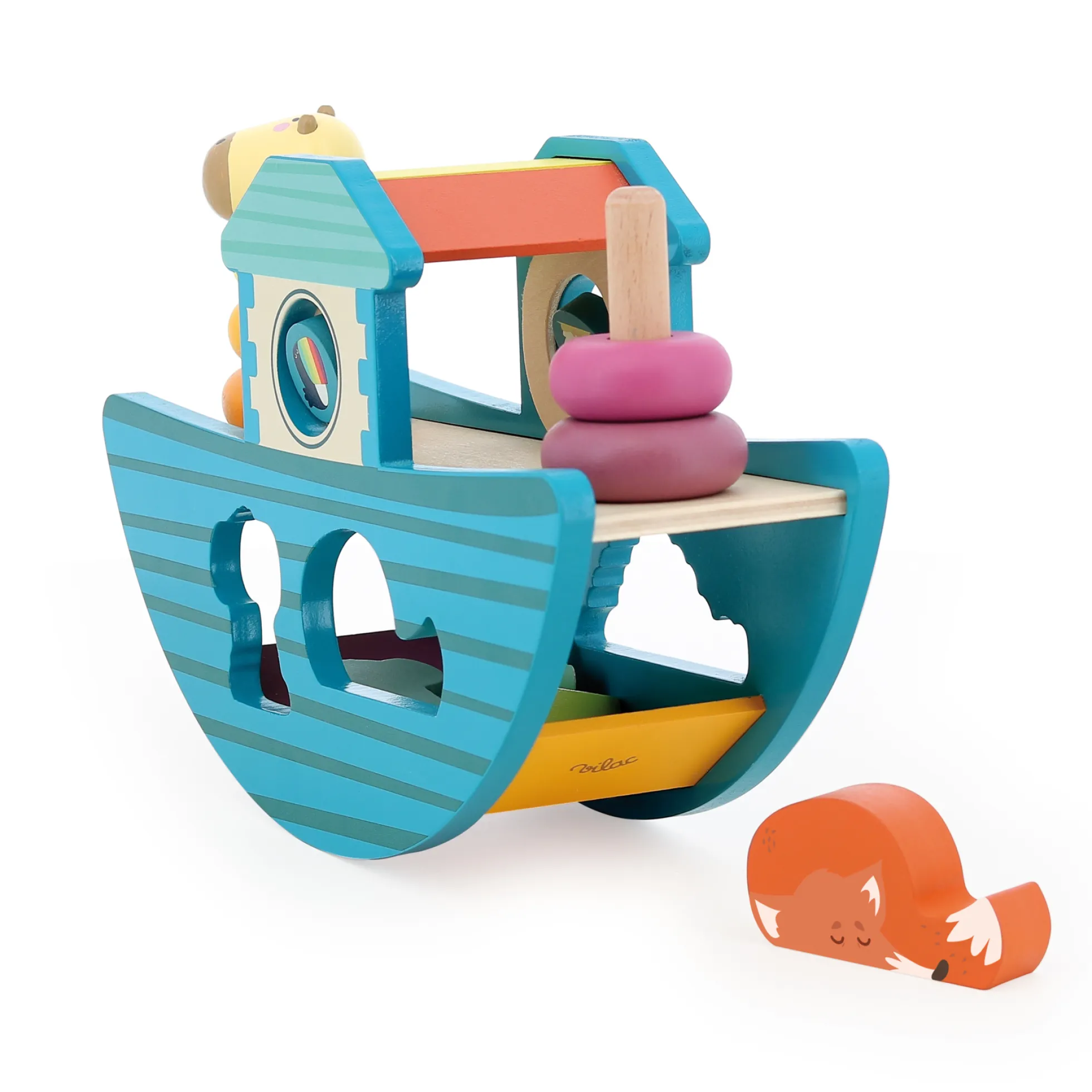 Arche d’éveil bateau en bois – Animaux à encastrer et à empiler
