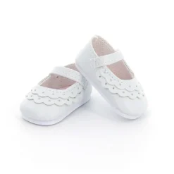 Chaussures blanches à bride avec dentelle pour poupée 34 cm