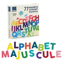 Coffret de magnets en bois, 77 lettres majuscules
