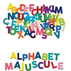 Coffret de magnets en bois, 77 lettres majuscules