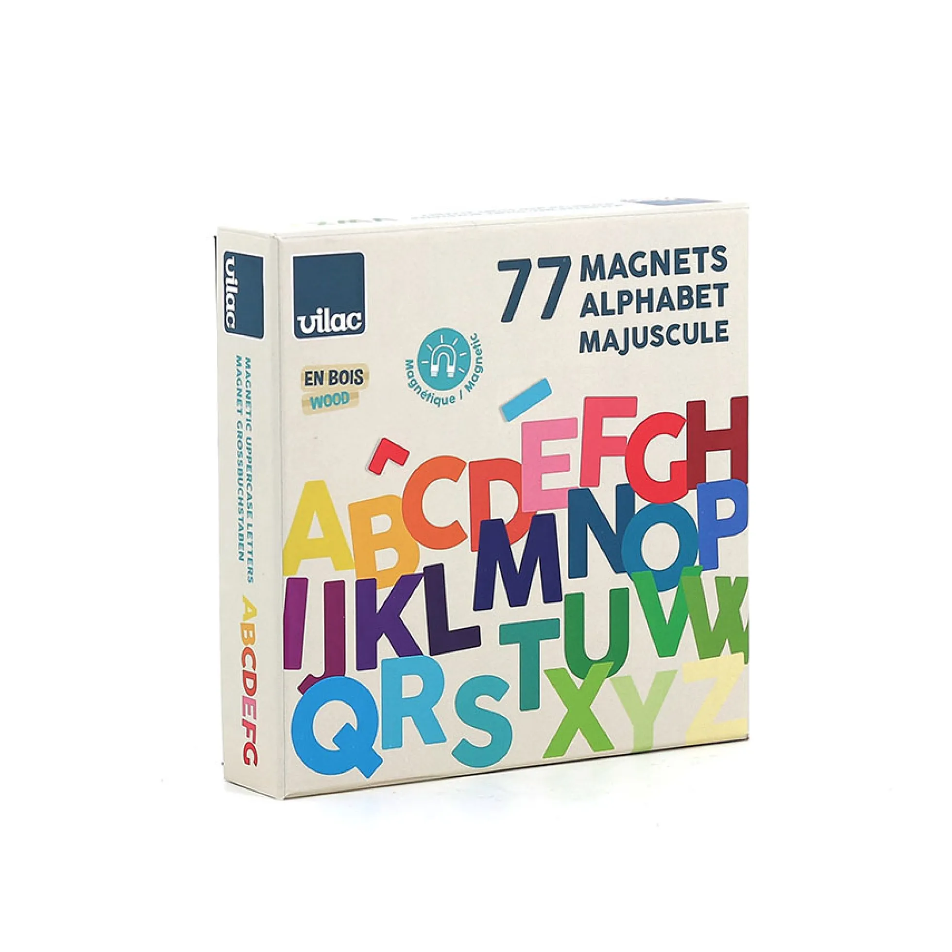 Coffret de magnets en bois, 77 lettres majuscules