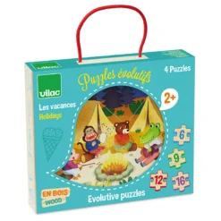 Coffret de 4 puzzles évolutifs en bois, Les vacances - Mélusine Allirol