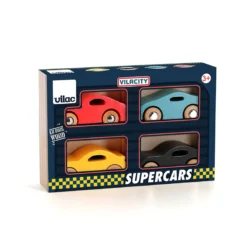 Coffret de 4 voitures en bois Super cars, Vilacity