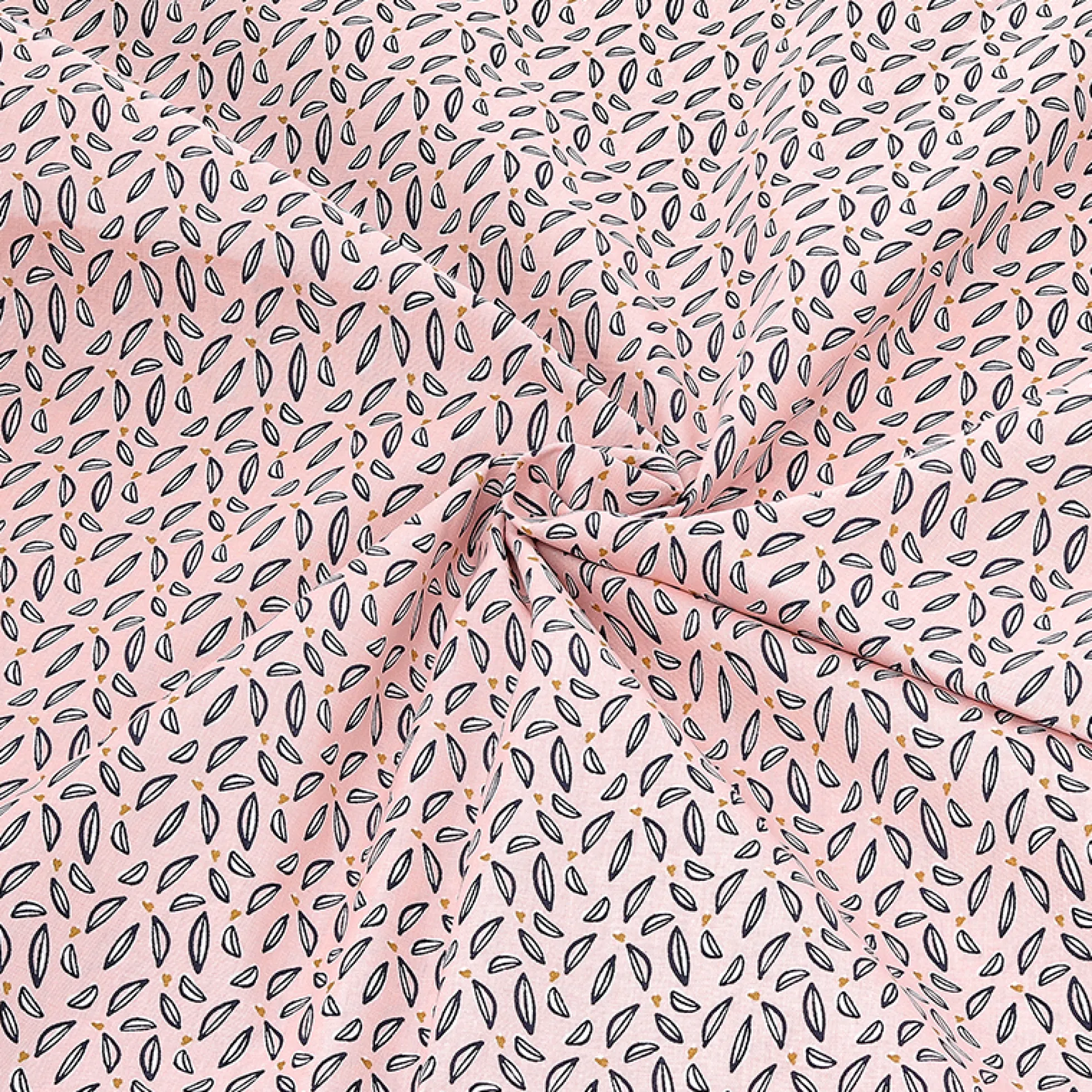 Coupon de tissu coton "FEUILLE ROSE" 1m