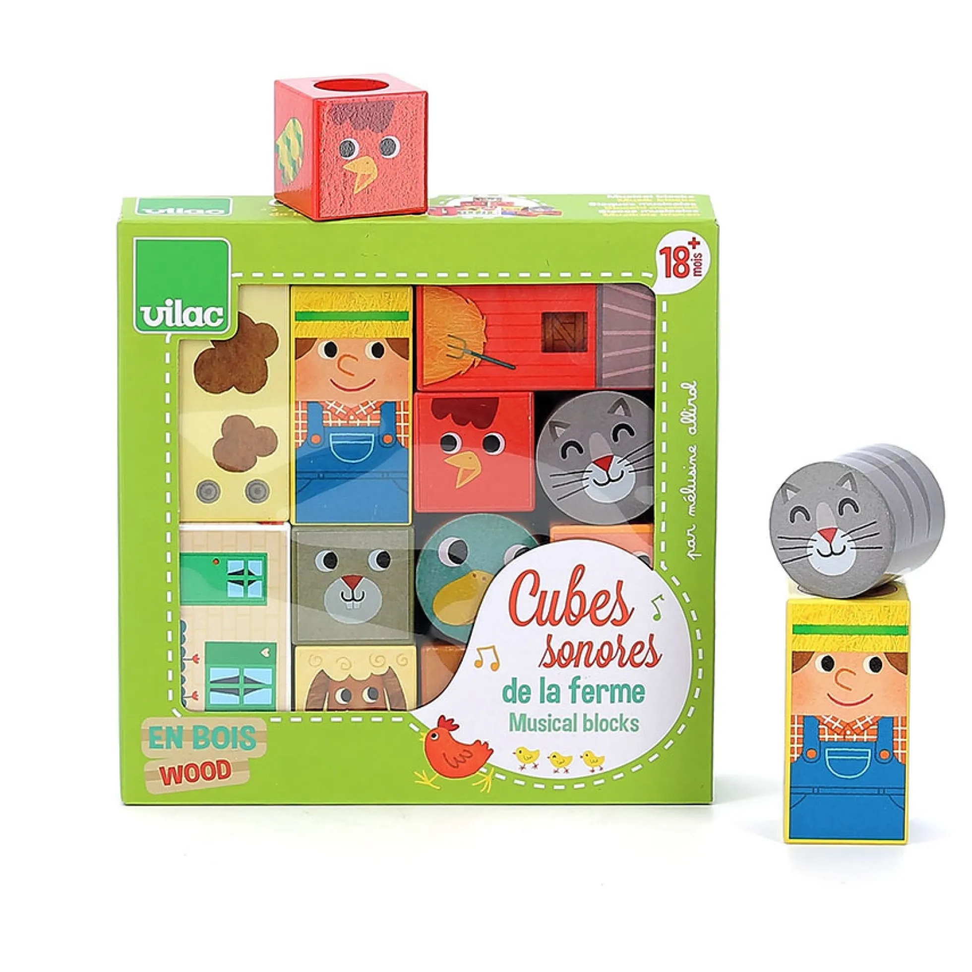 Cubes sonores en bois, La ferme - Mélusine Allirol