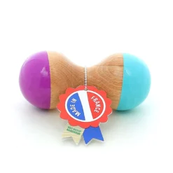 Hochet du Jura en bois, Turquoise et violet