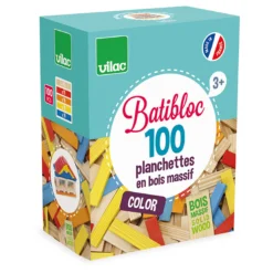 Jeu de construction en bois, Batibloc Color 100 planchettes