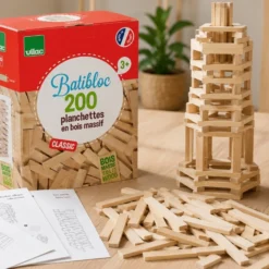 Jeu de construction en bois, Batibloc Classic 200 planchettes
