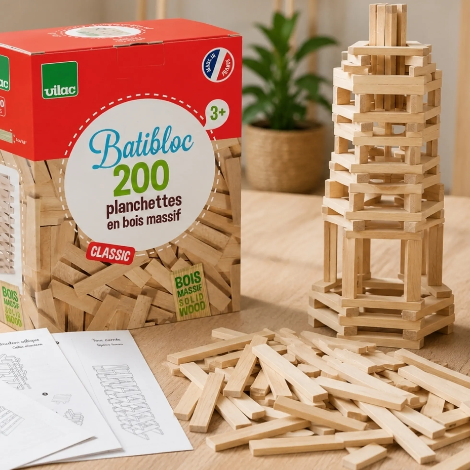 Jeu de construction en bois, Batibloc Classic 200 planchettes