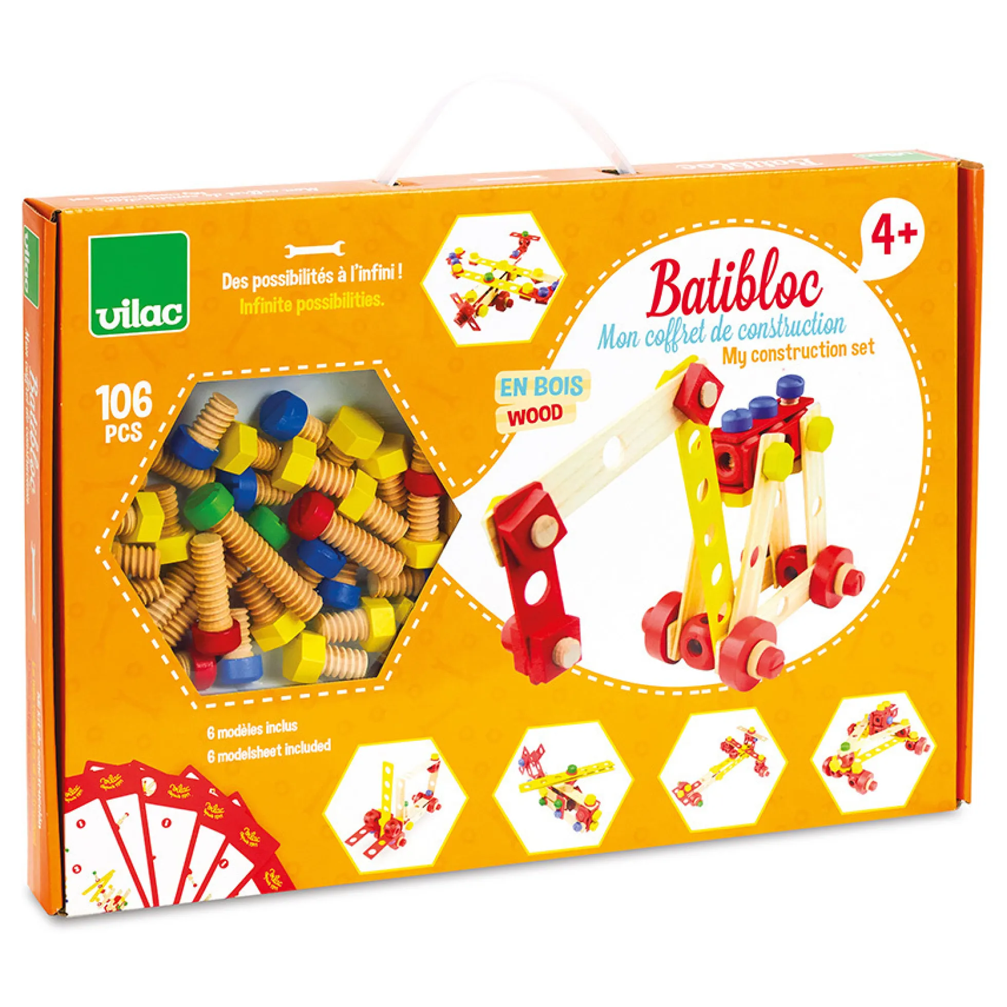 Jeu de construction en bois, coffret Batibloc