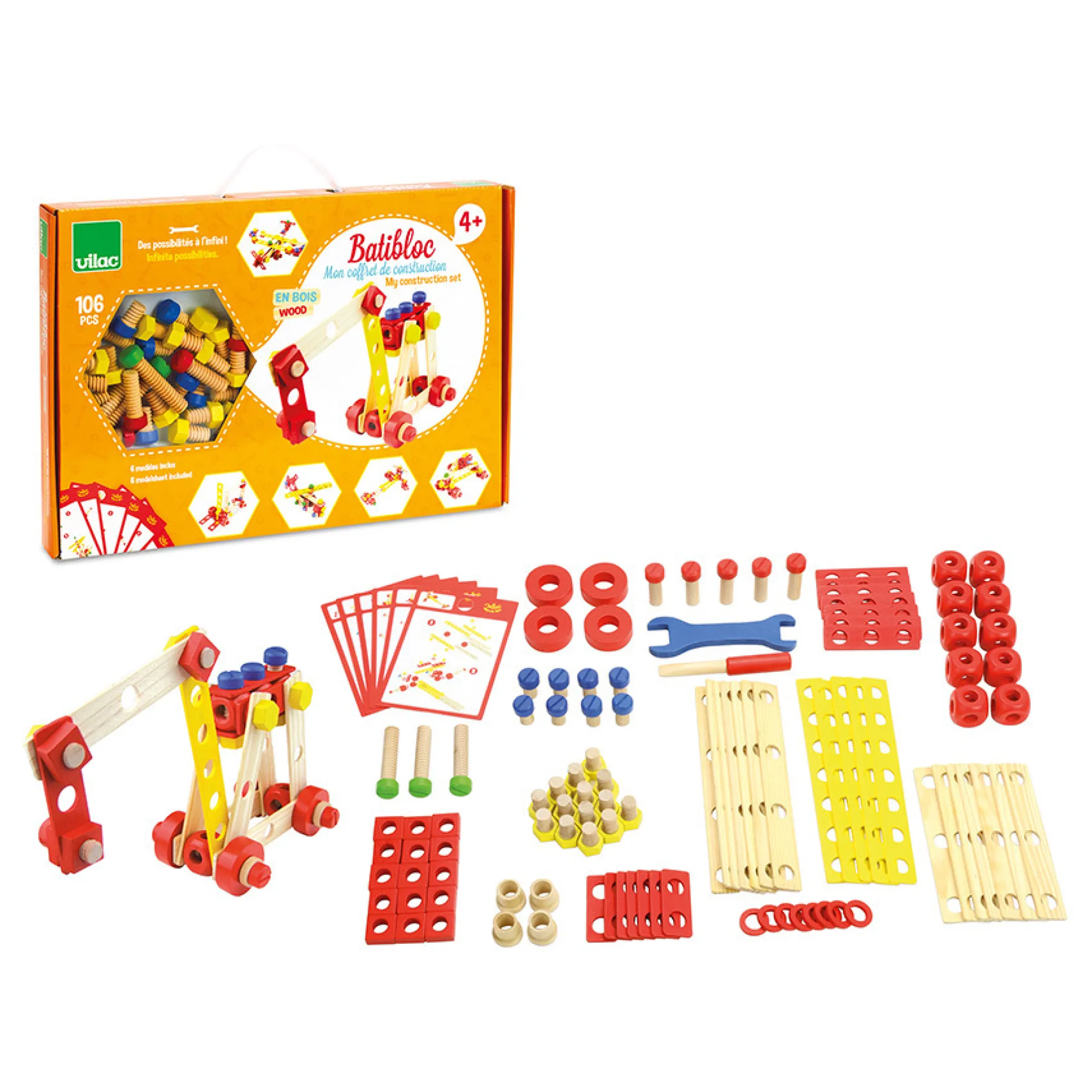 Jeu de construction en bois, coffret Batibloc