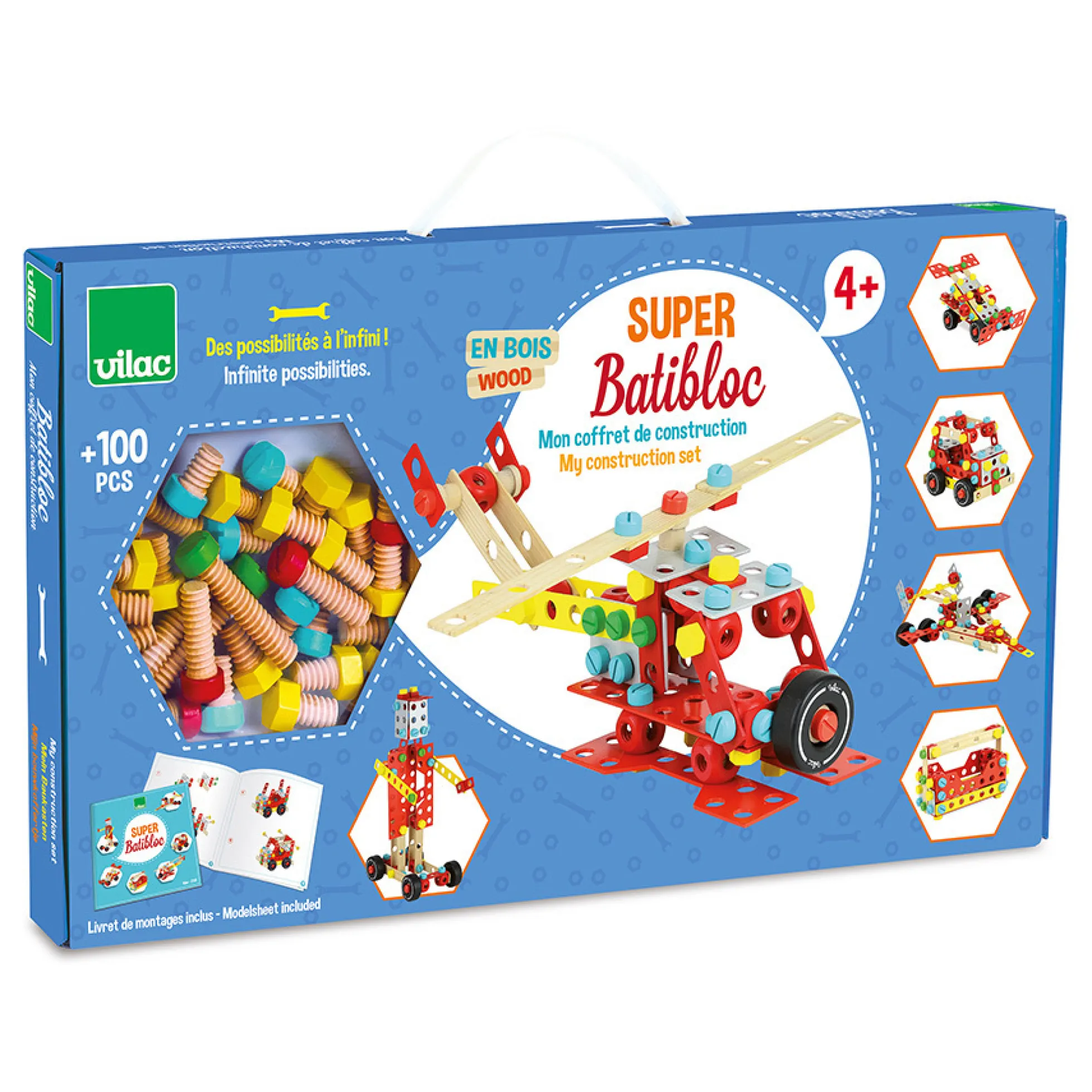 Jeu de construction en bois, coffret Batibloc Super