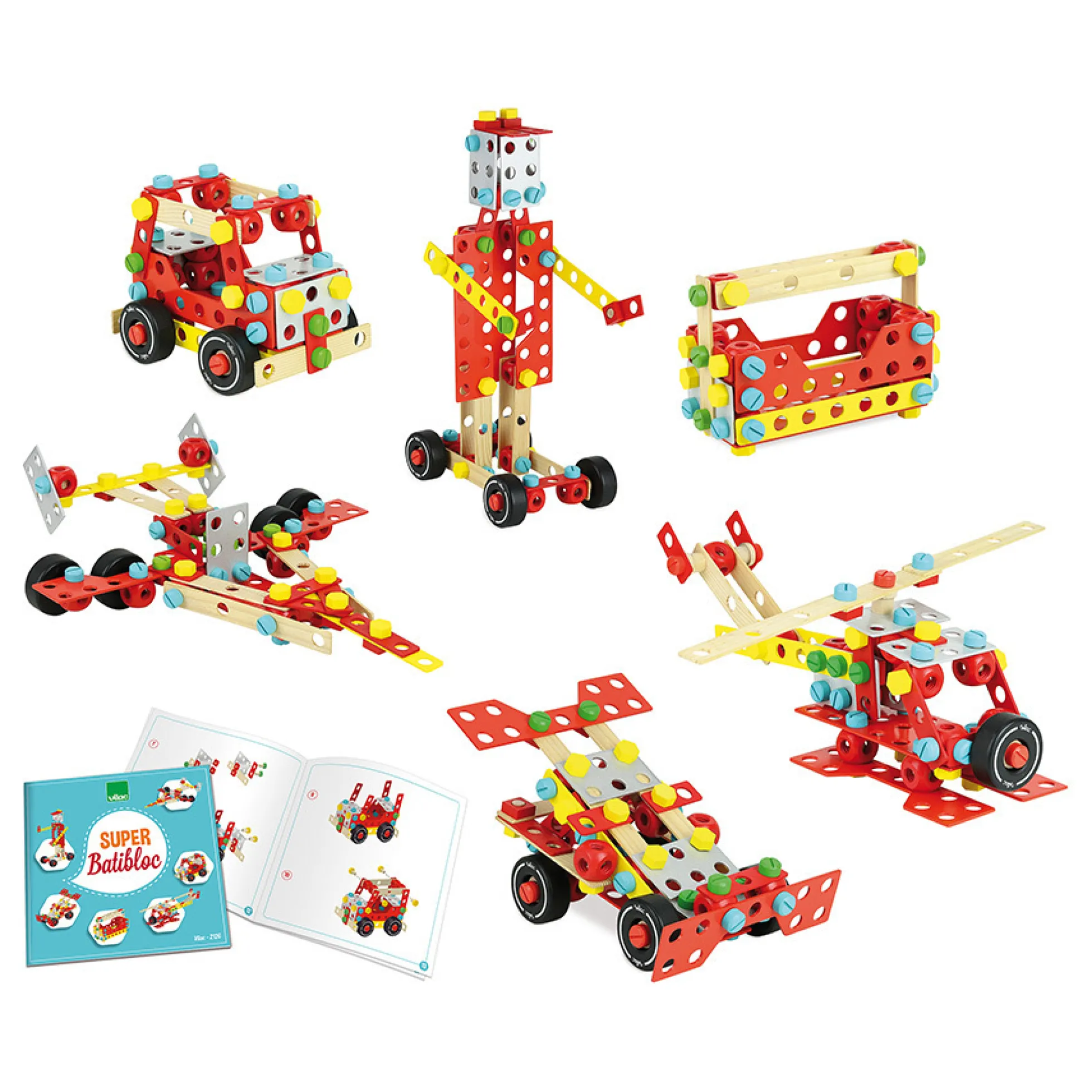 Jeu de construction en bois, coffret Batibloc Super