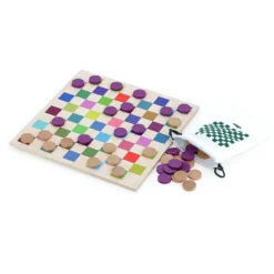 Jeu de dames multicolore en bois