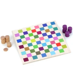 Jeu de dames multicolore en bois
