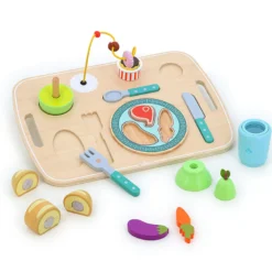 Jeu d’éveil en bois, Plateau repas multi-activités