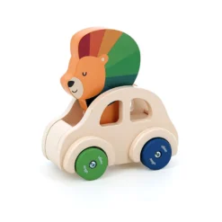 Jeu d’éveil en bois, Voiture klaxon Le lion - Andy Westface