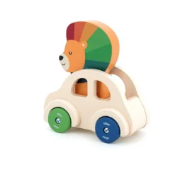 Jeu d’éveil en bois, Voiture klaxon Le lion - Andy Westface