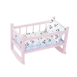 Lit bercelonnette en bois laqué rose panda pour poupée jusqu'à 40 cm