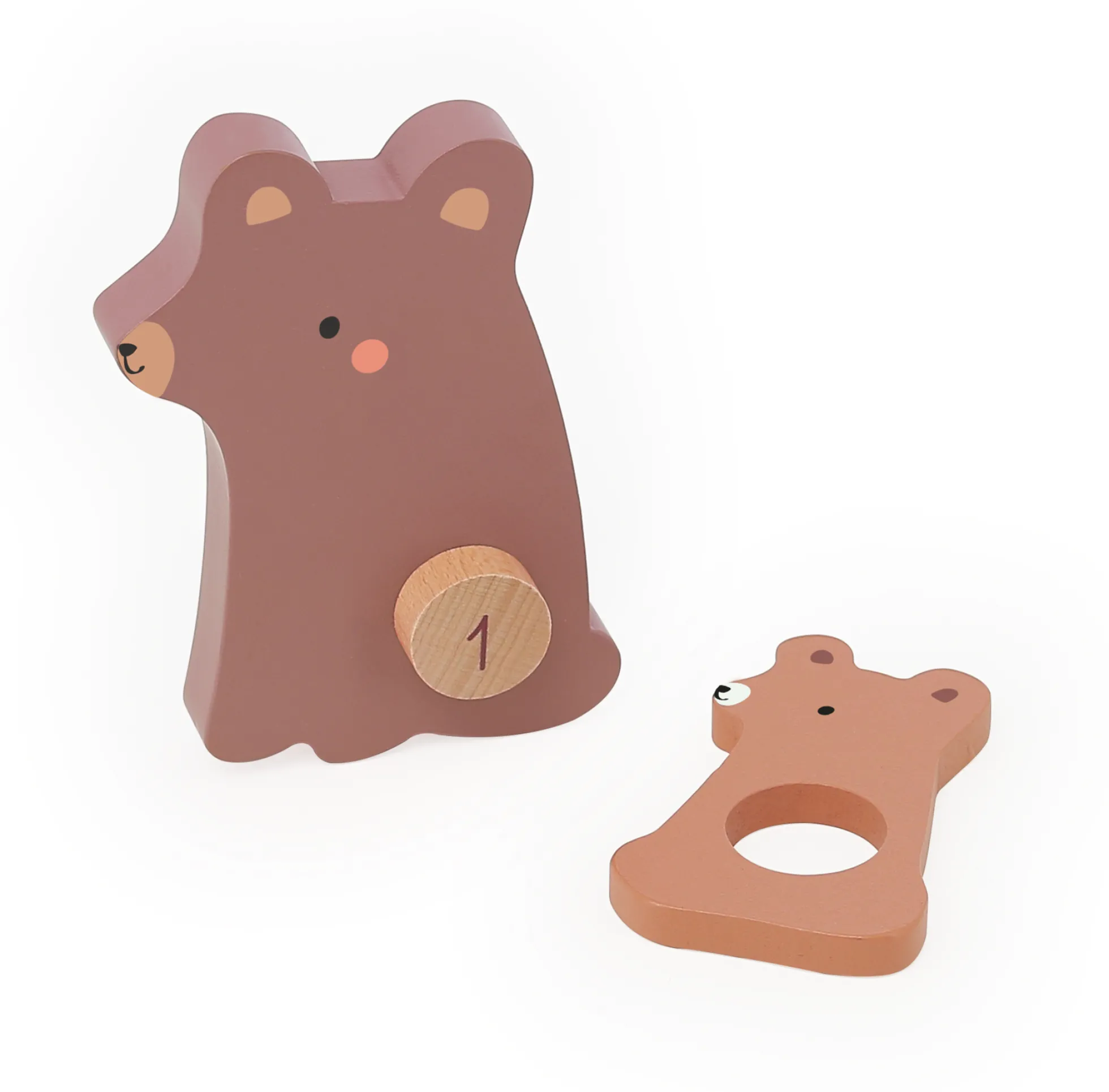 Maman-bébé 1, 2, 3, 4, 5 - Puzzles d'éveil en bois - animaux à compter