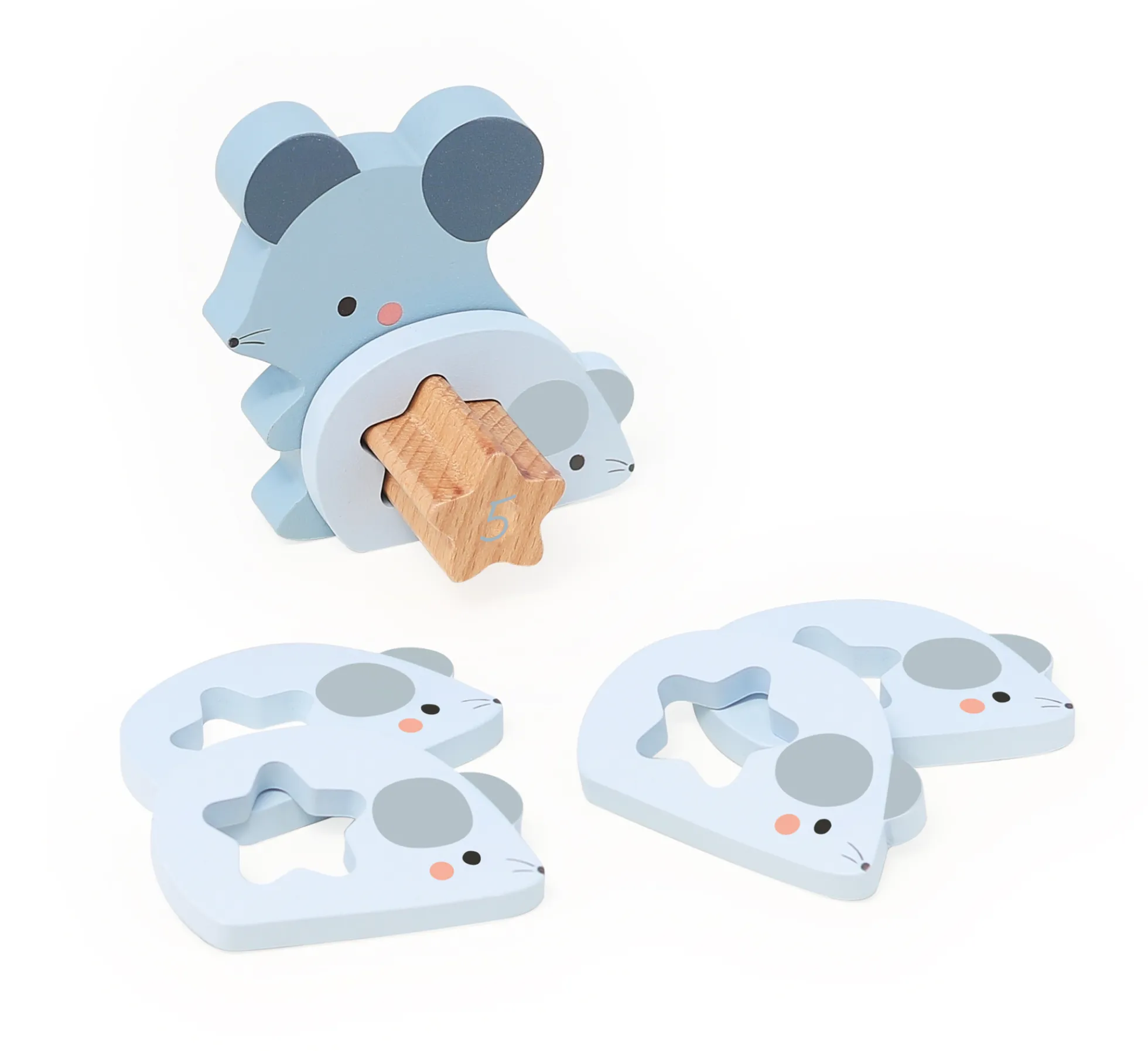 Maman-bébé 1, 2, 3, 4, 5 - Puzzles d'éveil en bois - animaux à compter