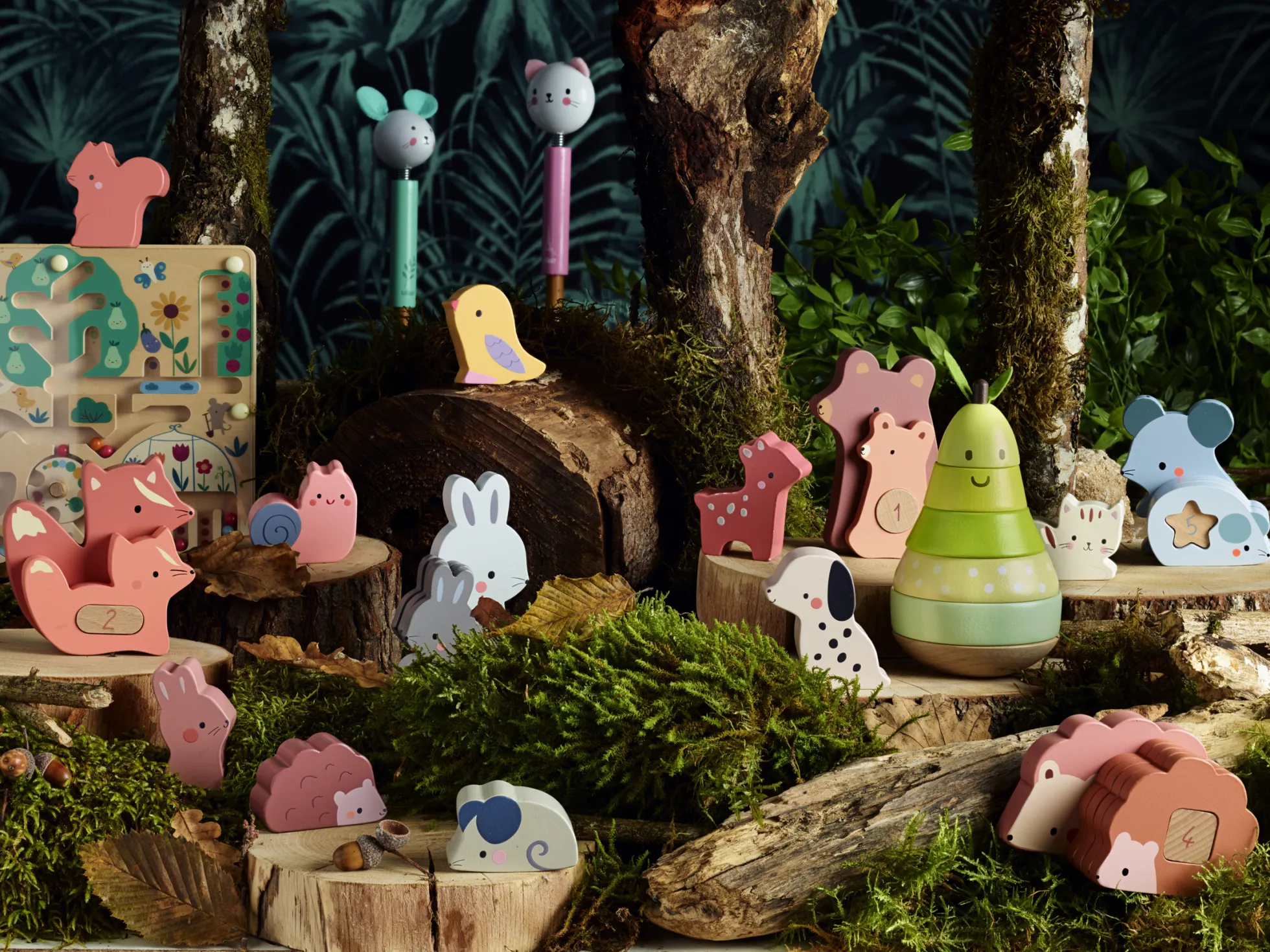 Maman-bébé 1, 2, 3, 4, 5 - Puzzles d'éveil en bois - animaux à compter