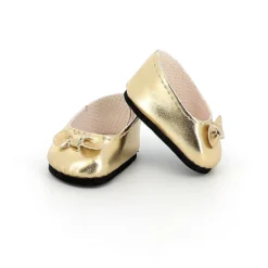 Mocassins dorés à noeud pour poupée 28 cm