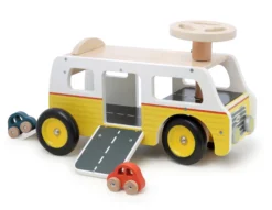 Porteur Van-garage en bois – avec rampes et voitures