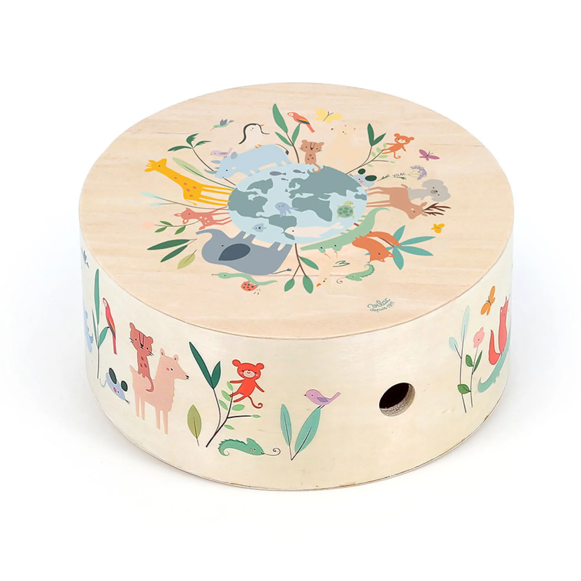 Tambour cajón en bois, Les animaux du monde - Sarah Betz