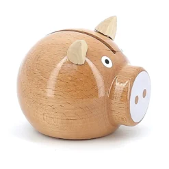 Tirelire cochon bois naturel-blanc