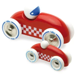 Voiture en bois, Rallye checkers - Grand modèle rouge